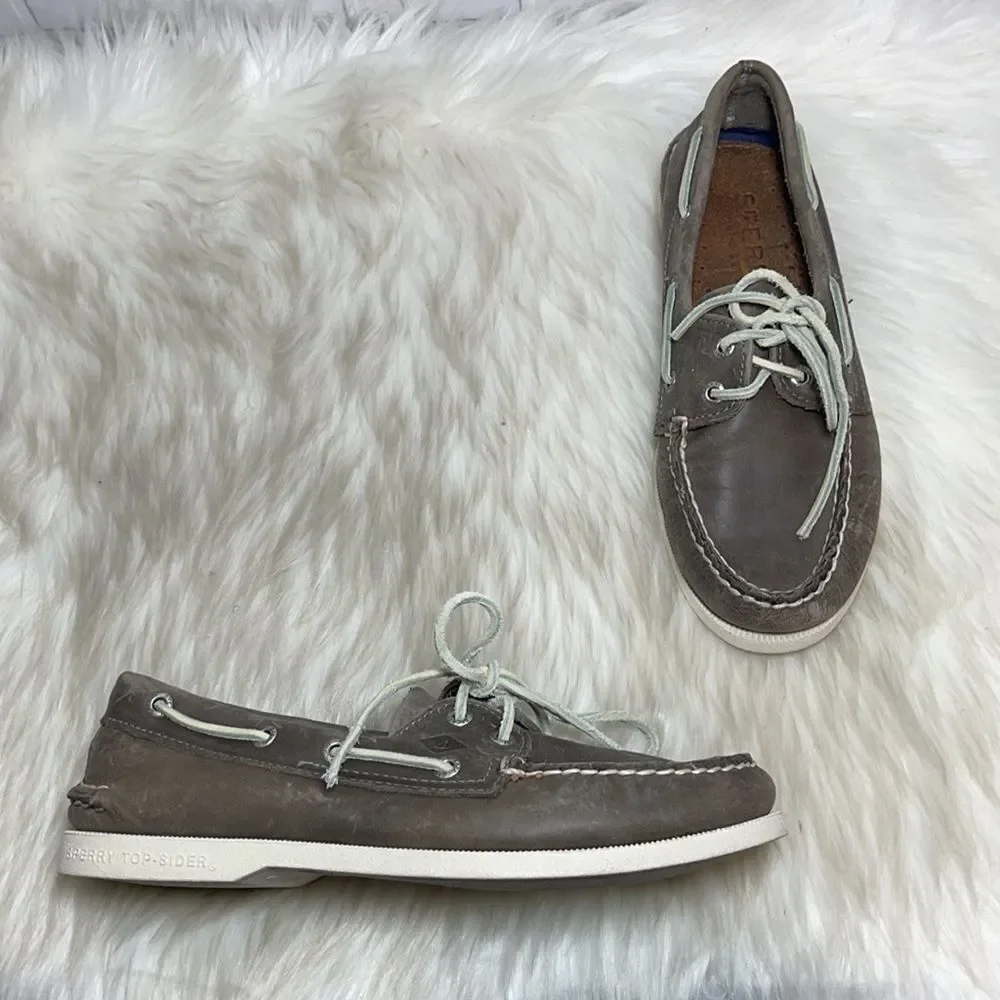 Sperry Quest 2-Eye Grey Leather‎ Topsiders Sz 7.5